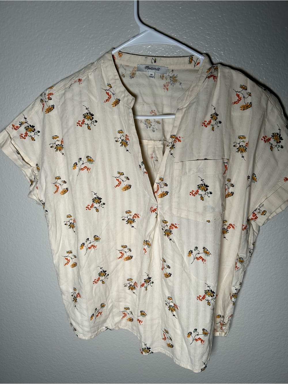 Madewell Cream Short-Sleeve Button-Down Shirt with Petite Floral Print